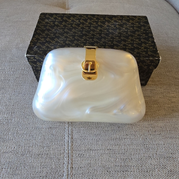 Lyrella Vintage Pearl White Women's Shoulder Bag / Clutch Rare Acrylic - Picture 16 of 16